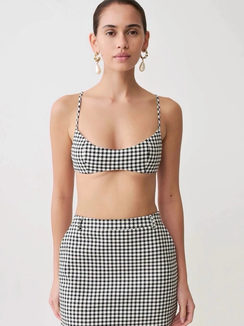 MESHKI Amelie Tweed Houndstooth Bralette Black White Size XS New